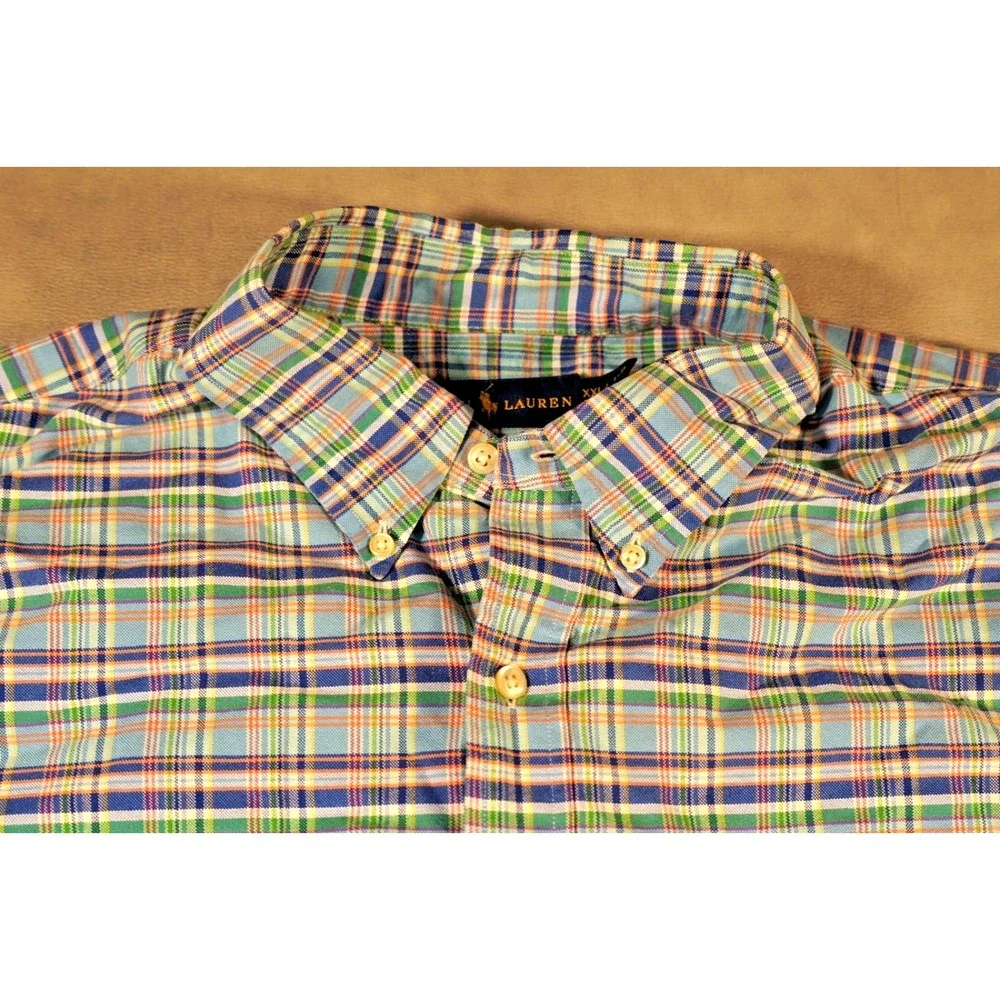 Ralph Lauren Shirt Mens 2XL Blue Plaid‎ Long Sleeve Button Down Cotton Casual